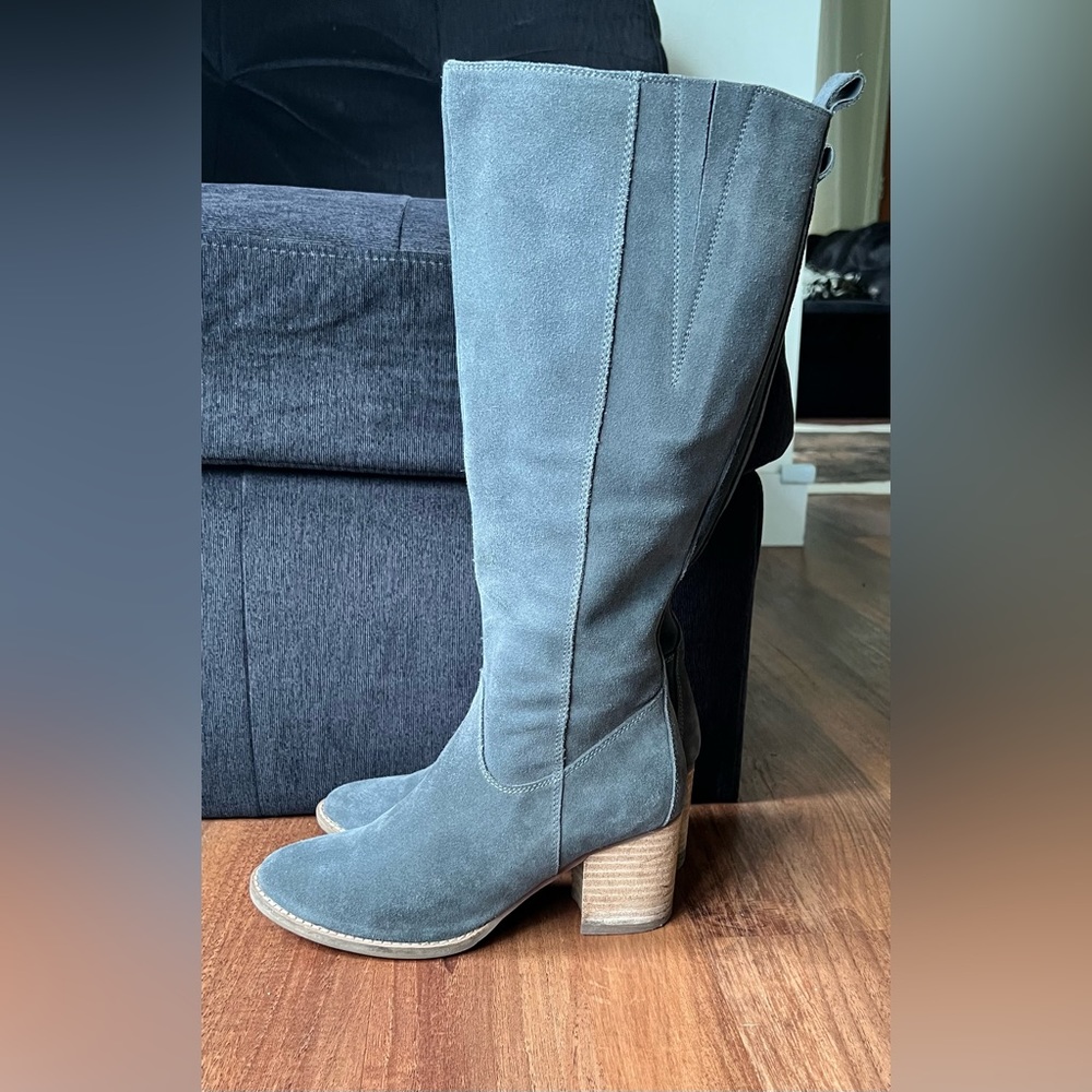 Blondo Nikki Suede Waterproof Block Heel Tall Riding Winter Boots Sz 8.5M Gray
